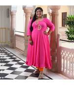 Dark Pink Pure Georgette Gota Anarkali With Leheriya Dupatta & Pants
