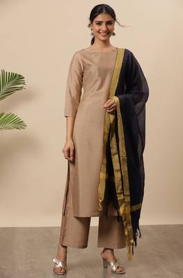 Janasya Beige plain silk salwar 1