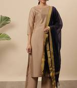 Janasya Beige plain silk salwar