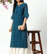 Janasya Teal printed crepe kurtas-and-kurtis
