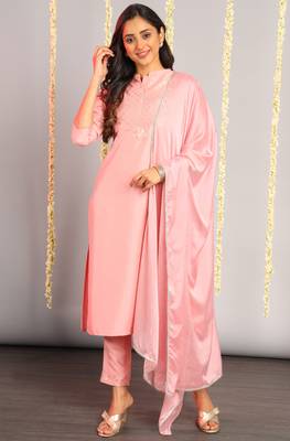 Pink floral print silk salwar 1