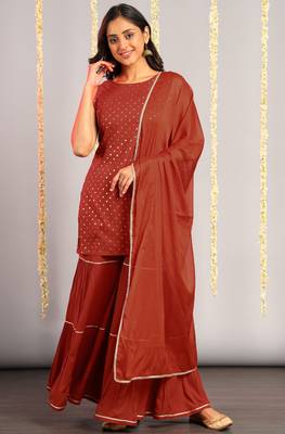Orange foilage print rayon salwar 1