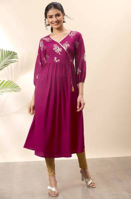 Magenta printed crepe kurtas-and-kurtis 1