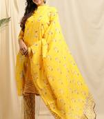 Janasya Yellow floral print cotton salwar