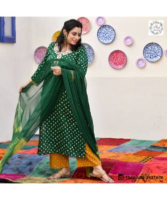 Green Bandhani Bahar Gota Patti Handwork Suit Set 1