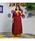 Merlot Red Bandhani Bahar Mirror Work Aline Slit Kurta