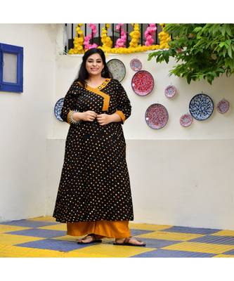 Smokey Black Bandhani Bahar Mirror Work Aline Slit Kurta 1