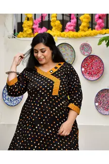 Smokey Black Bandhani Bahar Mirror Work Aline Slit Kurta