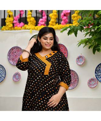 Smokey Black Bandhani Bahar Mirror Work Aline Slit Kurta 3