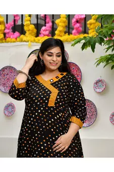 Smokey Black Bandhani Bahar Mirror Work Aline Slit Kurta