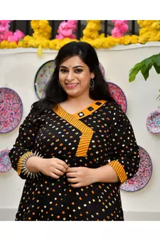 Smokey Black Bandhani Bahar Mirror Work Aline Slit Kurta