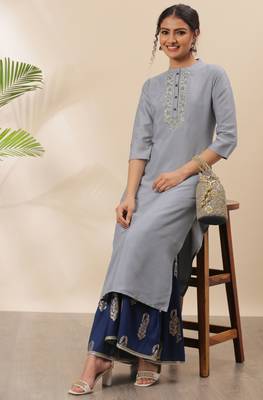 Grey embroidered silk kurtas-and-kurtis 1