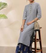 Grey embroidered silk kurtas-and-kurtis