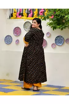 Smokey Black Bandhani Bahar Mirror Work Aline Slit Kurta