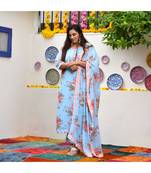 Deep Sky Blue Aloha Print Suit Set