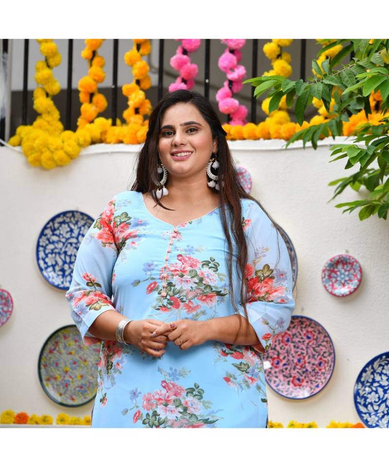 Deep Sky Blue Aloha Print Suit Set