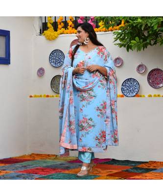 Deep Sky Blue Aloha Print Suit Set 5