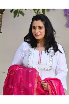 White & Gulabi Gota Suit Set