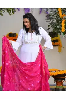 White & Gulabi Gota Suit Set