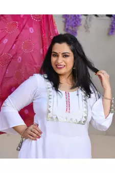White & Gulabi Gota Suit Set