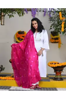 White & Gulabi Gota Suit Set