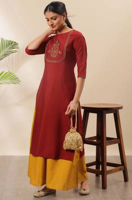 Red embroidered silk kurtas-and-kurtis 1