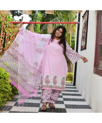 Carnation Pink Jaipuri Handblock Suit Set 1