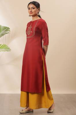 Red embroidered silk kurtas-and-kurtis 2