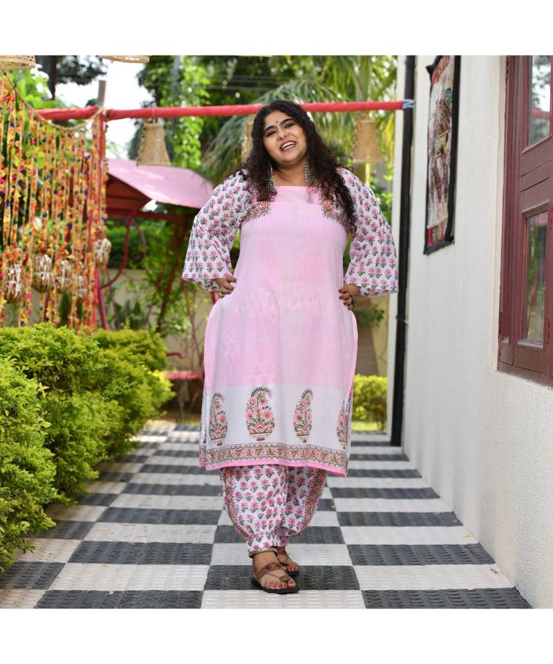 Carnation Pink Jaipuri Handblock Suit Set