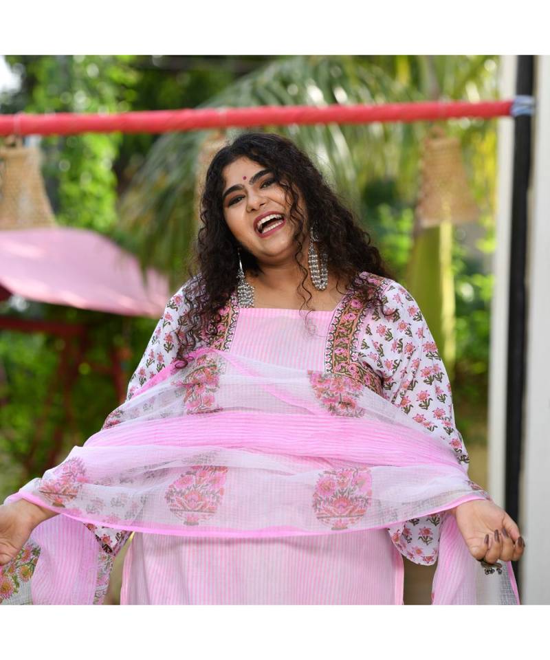 Carnation Pink Jaipuri Handblock Suit Set