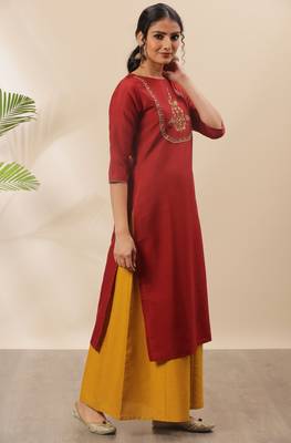Red embroidered silk kurtas-and-kurtis 3