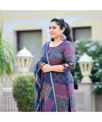 Orchid Blue Handblock Printed Chanderi Suit Set 4