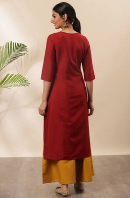 Red embroidered silk kurtas-and-kurtis 4
