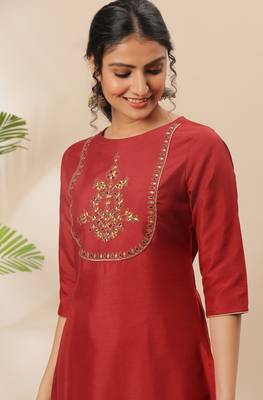 Red embroidered silk kurtas-and-kurtis 5