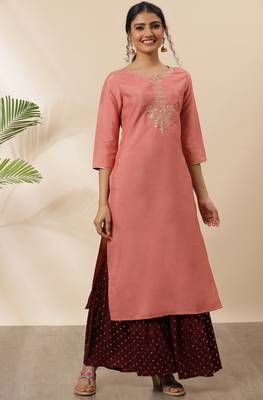 Peach embroidered silk kurtas-and-kurtis 1
