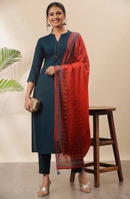Teal plain rayon salwar 1