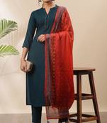 Teal plain rayon salwar