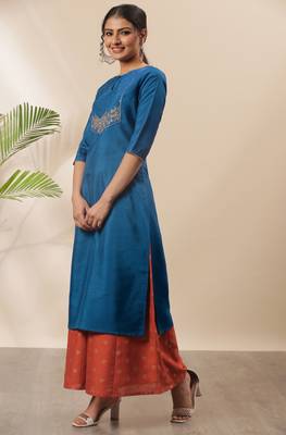 Janasya Blue embroidered silk kurtas-and-kurtis 2