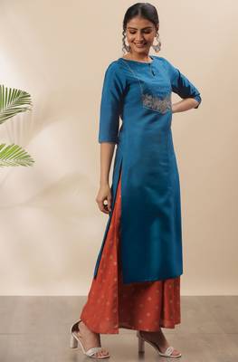 Janasya Blue embroidered silk kurtas-and-kurtis 3