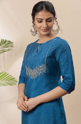 Janasya Blue embroidered silk kurtas-and-kurtis 5