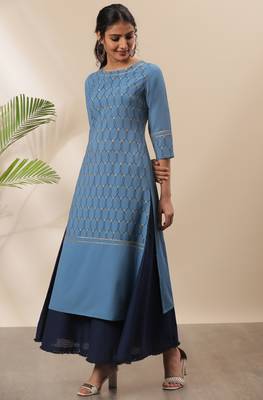 Blue printed crepe kurtas-and-kurtis 1