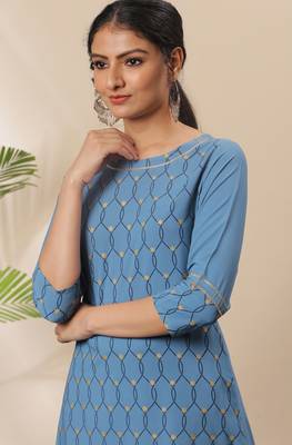 Blue printed crepe kurtas-and-kurtis 5