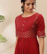 Janasya Maroon printed crepe kurtas-and-kurtis