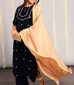 Navy-blue embroidered velvet salwar