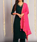 Janasya Green embroidered velvet salwar