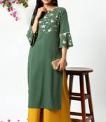 Janasya Green printed crepe kurtas-and-kurtis