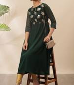 Green printed crepe kurtas-and-kurtis