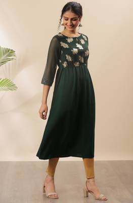 Green printed crepe kurtas-and-kurtis 3
