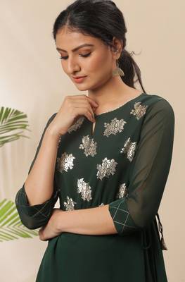 Green printed crepe kurtas-and-kurtis 5
