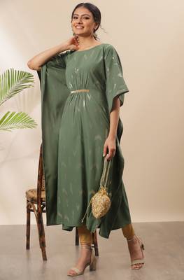 Janasya Green printed crepe kurtas-and-kurtis 1